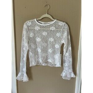 Vtg Lace Ruffle Top Sheer Small Cottagecore Fairycore Feminine Y2K Crochet Retro
